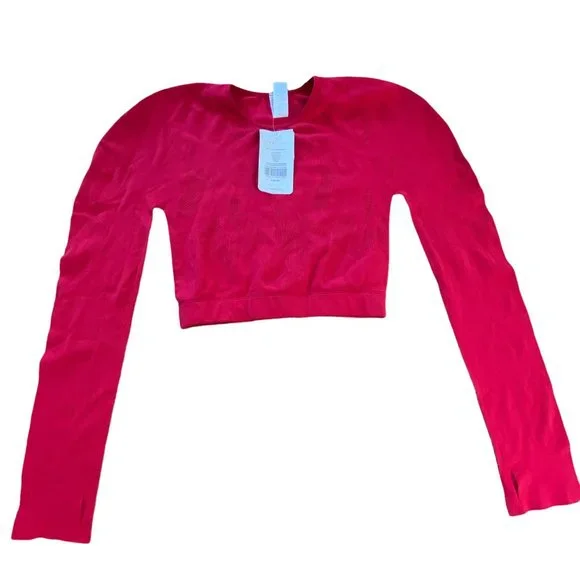NWT Fabletics Addison SculptKnit LARGE Long-Sleeve Crop Top Red Stretch MSRP$50 - Picture 4 of 13